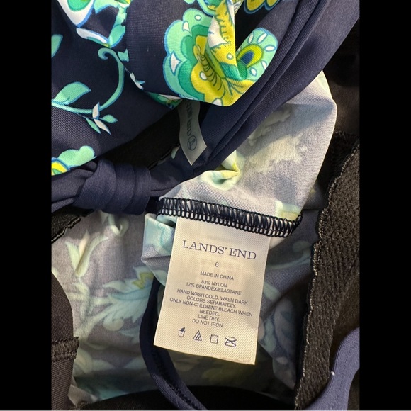 LANDS END Tankini Beach Living Floral Paisley Blue Turquoise Padded Blouson Top - Picture 7 of 9
